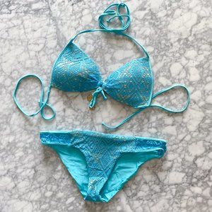 Luli Fama Light Blue and Gold Bikini Set